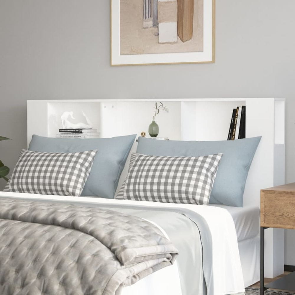 Vidaxl Čelo postele s policami, biele, 180x18,5x104,5 cm